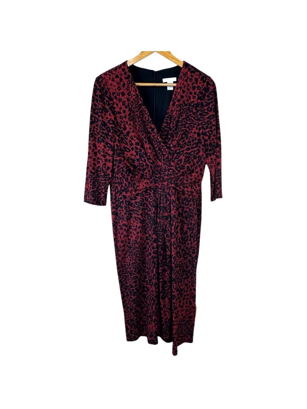London Times Red Black Leopard Print Dress Size 12 Career Stretchy Office Chic